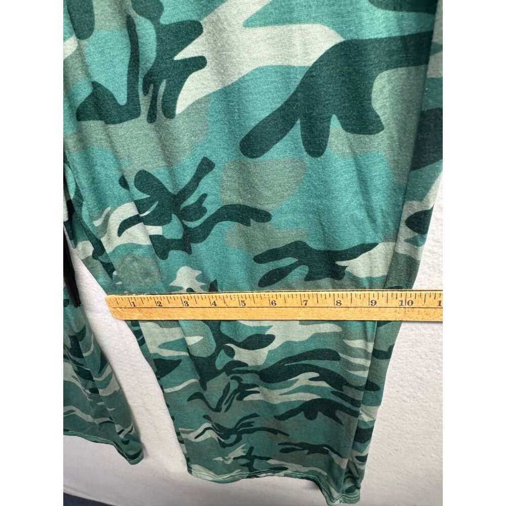 Green Camo Wide-Leg Pants With Black Waistband & Drawstring - Picture 8 of 10